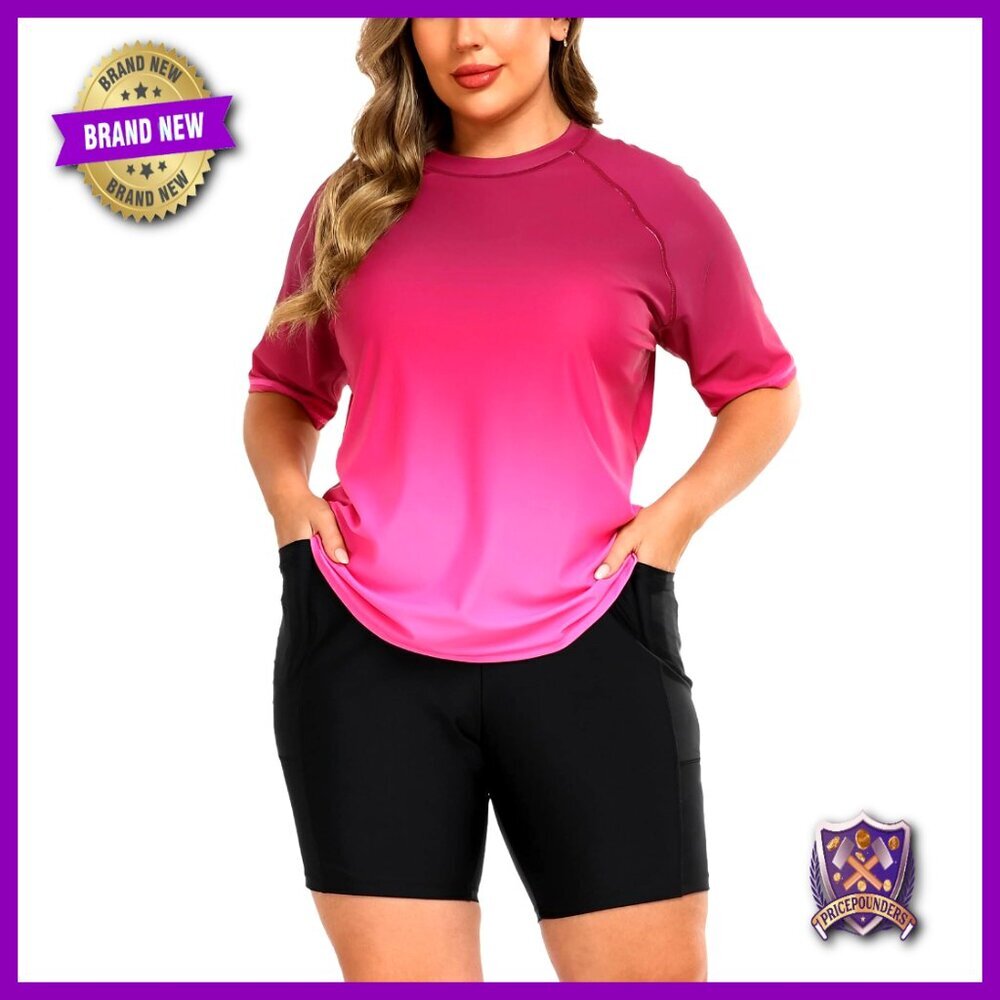 Plus Size Rash Guard Set with Built-In Bra and Pockets